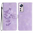 For Xiaomi 12 Pro Flower Butterfly Embossing Pattern Leather Phone Case(Purple) - 1