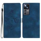 For Xiaomi 12T / 12T Pro Flower Butterfly Embossing Pattern Leather Phone Case(Blue) - 1