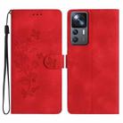 For Xiaomi 12T / 12T Pro Flower Butterfly Embossing Pattern Leather Phone Case(Red) - 1