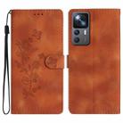 For Xiaomi 12T / 12T Pro Flower Butterfly Embossing Pattern Leather Phone Case(Brown) - 1