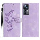 For Xiaomi 12T / 12T Pro Flower Butterfly Embossing Pattern Leather Phone Case(Purple) - 1