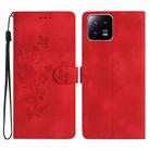 For Xiaomi 13 Flower Butterfly Embossing Pattern Leather Phone Case(Red) - 1