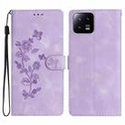 For Xiaomi 13 Flower Butterfly Embossing Pattern Leather Phone Case(Purple) - 1