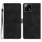 For Xiaomi 13 Flower Butterfly Embossing Pattern Leather Phone Case(Black) - 1