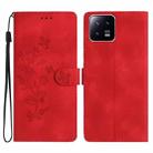 For Xiaomi 13 Pro Flower Butterfly Embossing Pattern Leather Phone Case(Red) - 1