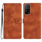 For Xiaomi Mi 10T 5G / 10T Pro 5G Flower Butterfly Embossing Pattern Leather Phone Case(Brown) - 1