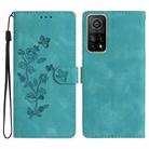 For Xiaomi Mi 10T 5G / 10T Pro 5G Flower Butterfly Embossing Pattern Leather Phone Case(Sky Blue) - 1