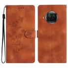 For Xiaomi Mi 10T Lite 5G Flower Butterfly Embossing Pattern Leather Phone Case(Brown) - 1