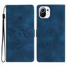 For Xiaomi Mi 11 Lite Flower Butterfly Embossing Pattern Leather Phone Case(Blue) - 1