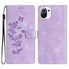 For Xiaomi Mi 11 Lite Flower Butterfly Embossing Pattern Leather Phone Case(Purple) - 1