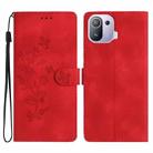 For Xiaomi Mi 11 Pro Flower Butterfly Embossing Pattern Leather Phone Case(Red) - 1