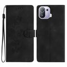 For Xiaomi Mi 11 Pro Flower Butterfly Embossing Pattern Leather Phone Case(Black) - 1