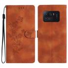 For Xiaomi Mi 11 Ultra Flower Butterfly Embossing Pattern Leather Phone Case(Brown) - 1