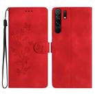 For Xiaomi Redmi 9 Flower Butterfly Embossing Pattern Leather Phone Case(Red) - 1