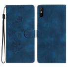 For Xiaomi Redmi 9A Flower Butterfly Embossing Pattern Leather Phone Case(Blue) - 1