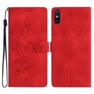 For Xiaomi Redmi 9A Flower Butterfly Embossing Pattern Leather Phone Case(Red) - 1