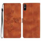 For Xiaomi Redmi 9A Flower Butterfly Embossing Pattern Leather Phone Case(Brown) - 1