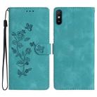 For Xiaomi Redmi 9A Flower Butterfly Embossing Pattern Leather Phone Case(Sky Blue) - 1