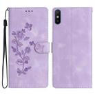 For Xiaomi Redmi 9A Flower Butterfly Embossing Pattern Leather Phone Case(Purple) - 1