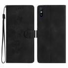 For Xiaomi Redmi 9A Flower Butterfly Embossing Pattern Leather Phone Case(Black) - 1