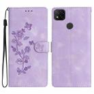 For Xiaomi Redmi 9C Flower Butterfly Embossing Pattern Leather Phone Case(Purple) - 1