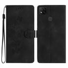 For Xiaomi Redmi 9C Flower Butterfly Embossing Pattern Leather Phone Case(Black) - 1