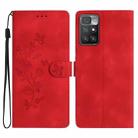 For Xiaomi Redmi 10 Flower Butterfly Embossing Pattern Leather Phone Case(Red) - 1