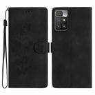 For Xiaomi Redmi 10 Flower Butterfly Embossing Pattern Leather Phone Case(Black) - 1