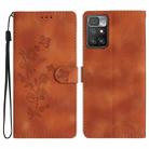 For Xiaomi Redmi 10 2022 Flower Butterfly Embossing Pattern Leather Phone Case(Brown) - 1