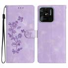 For Xiaomi Redmi 10C Flower Butterfly Embossing Pattern Leather Phone Case(Purple) - 1