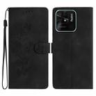 For Xiaomi Redmi 10C Flower Butterfly Embossing Pattern Leather Phone Case(Black) - 1