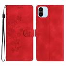 For Xiaomi Redmi A1 Flower Butterfly Embossing Pattern Leather Phone Case(Red) - 1