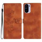 For Xiaomi Redmi K40 / K40 Pro Flower Butterfly Embossing Pattern Leather Phone Case(Brown) - 1