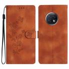For Xiaomi Redmi Note 9 5G / Note 9T Flower Butterfly Embossing Pattern Leather Phone Case(Brown) - 1