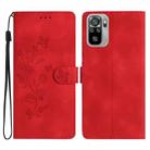 For Xiaomi Redmi Note 10 4G / Note 10S Flower Butterfly Embossing Pattern Leather Phone Case(Red) - 1