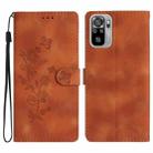 For Xiaomi Redmi Note 10 4G / Note 10S Flower Butterfly Embossing Pattern Leather Phone Case(Brown) - 1