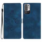 For Xiaomi Redmi Note 10 5G Flower Butterfly Embossing Pattern Leather Phone Case(Blue) - 1