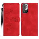 For Xiaomi Redmi Note 10 5G Flower Butterfly Embossing Pattern Leather Phone Case(Red) - 1