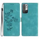 For Xiaomi Redmi Note 10 5G Flower Butterfly Embossing Pattern Leather Phone Case(Sky Blue) - 1