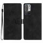 For Xiaomi Redmi Note 10 5G Flower Butterfly Embossing Pattern Leather Phone Case(Black) - 1