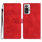 For Xiaomi Redmi Note 10 Pro / 10 Pro Max Flower Butterfly Embossing Pattern Leather Phone Case(Red) - 1