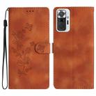 For Xiaomi Redmi Note 10 Pro / 10 Pro Max Flower Butterfly Embossing Pattern Leather Phone Case(Brown) - 1