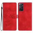For Xiaomi Redmi Note 11 Pro 5G Global Flower Butterfly Embossing Pattern Leather Phone Case(Red) - 1