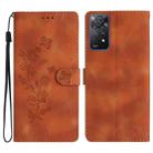 For Xiaomi Redmi Note 11 Pro 5G Global Flower Butterfly Embossing Pattern Leather Phone Case(Brown) - 1