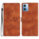 For Xiaomi Redmi Note 12 5G Flower Butterfly Embossing Pattern Leather Phone Case(Brown) - 1