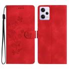 For Xiaomi Redmi Note 12 Pro 5G Flower Butterfly Embossing Pattern Leather Phone Case(Red) - 1