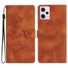 For Xiaomi Redmi Note 12 Pro 5G Flower Butterfly Embossing Pattern Leather Phone Case(Brown) - 1