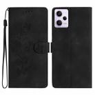 For Xiaomi Redmi Note 12 Pro 5G Flower Butterfly Embossing Pattern Leather Phone Case(Black) - 1