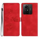 For Xiaomi Redmi Note 12S Flower Butterfly Embossing Pattern Leather Phone Case(Red) - 1