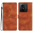 For Xiaomi Redmi Note 12S Flower Butterfly Embossing Pattern Leather Phone Case(Brown) - 1